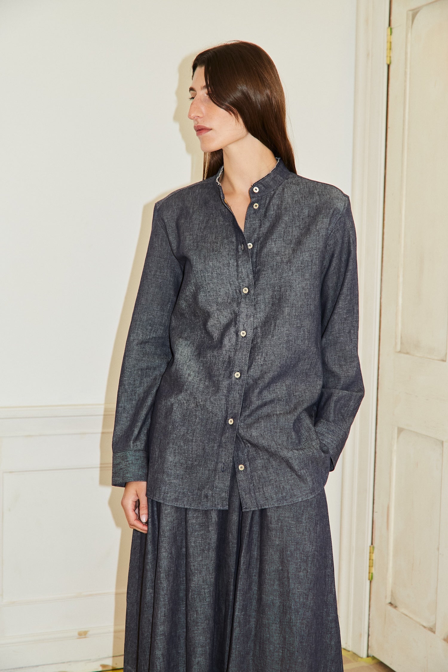 Japanese linen chambray Shirt in Indigo.