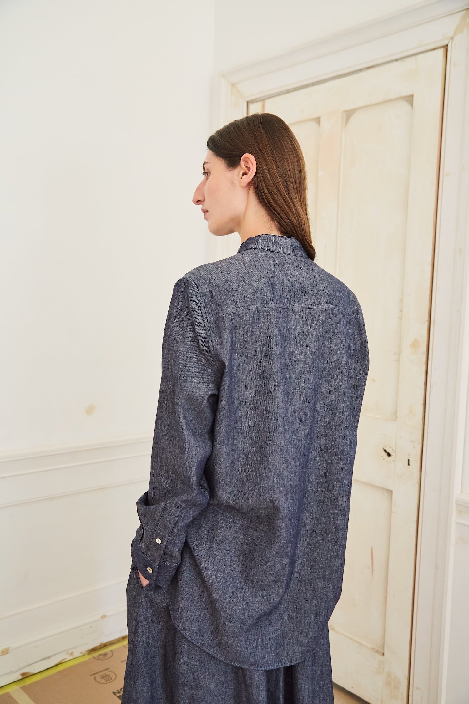 Japanese linen chambray Shirt in Indigo.
