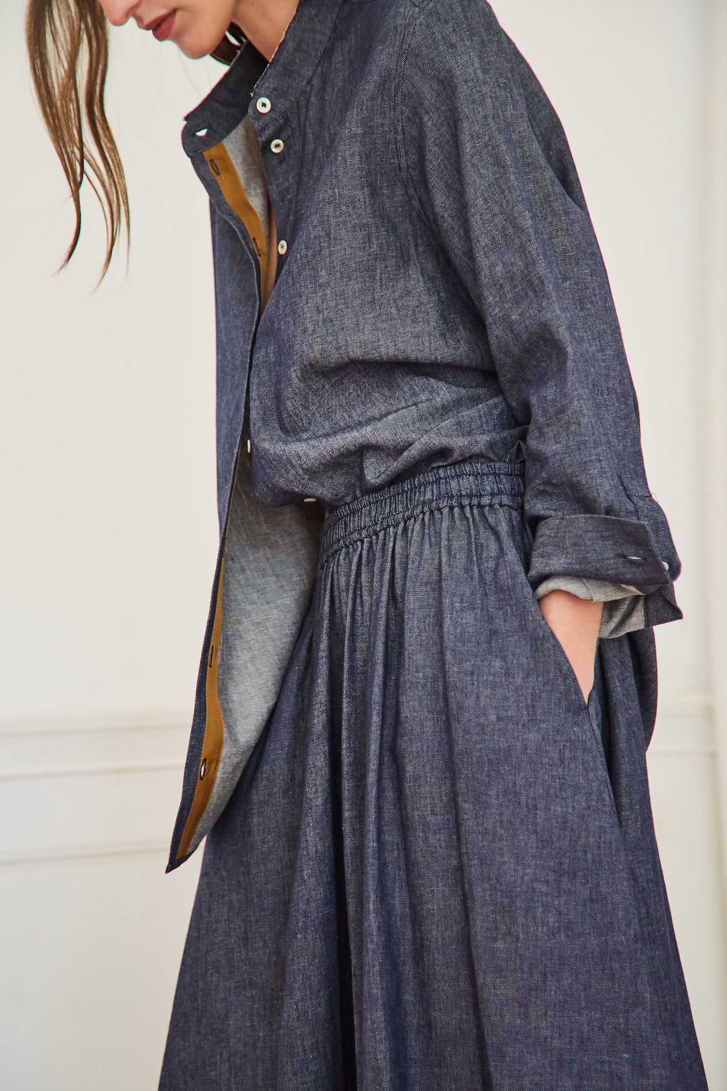 Japanese linen chambray Shirt in Indigo.