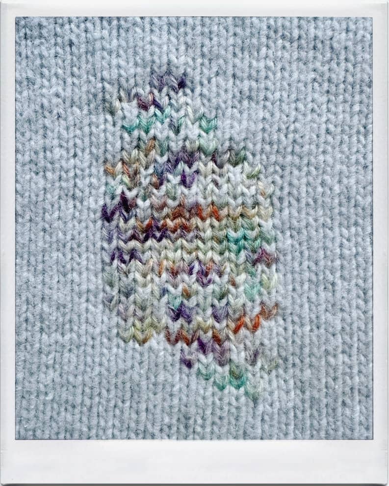 Duplicate stitch, medium knit.
