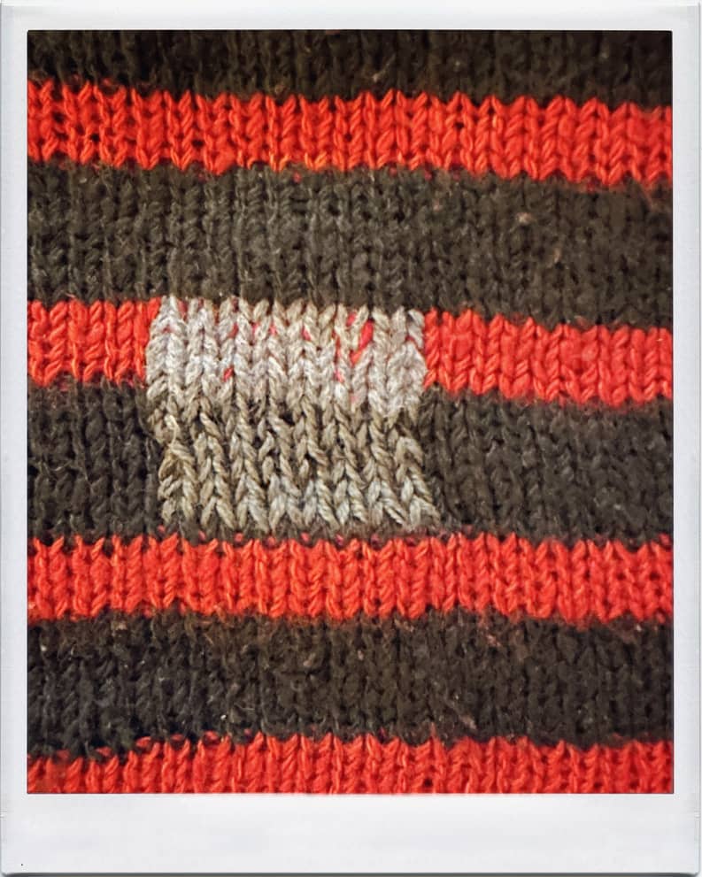 Duplicate stitch, medium knit.