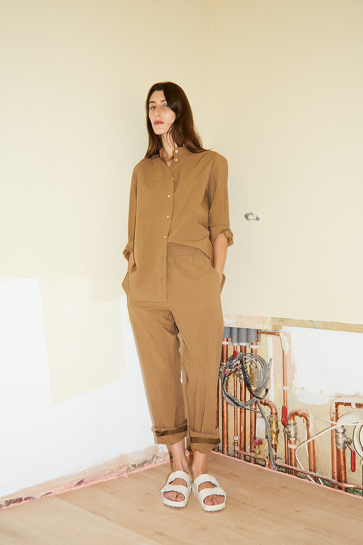 Japanese cotton relaxed pant in Khaki.